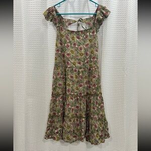 Maurices Green Floral Tiered Open Back Dress